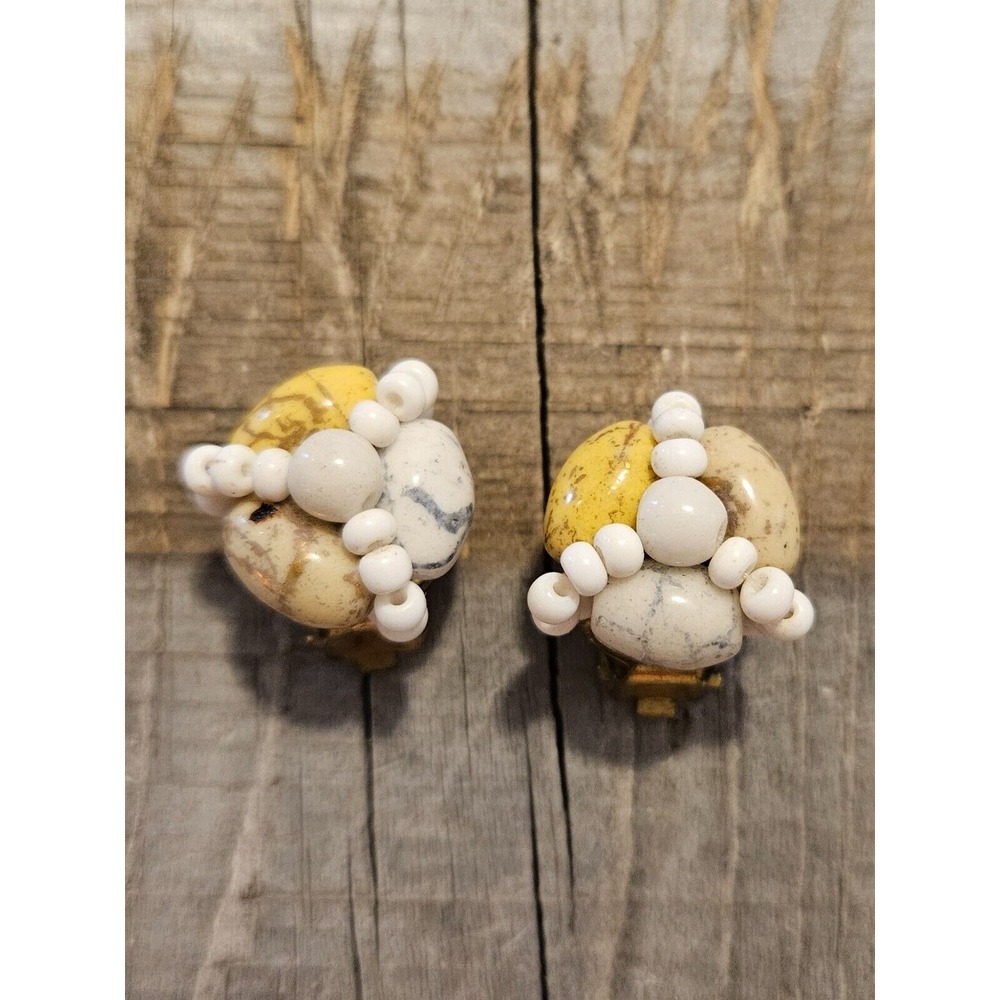 Vintage Beaded‎ Clip On Earrings Statement Fashion Jewelry